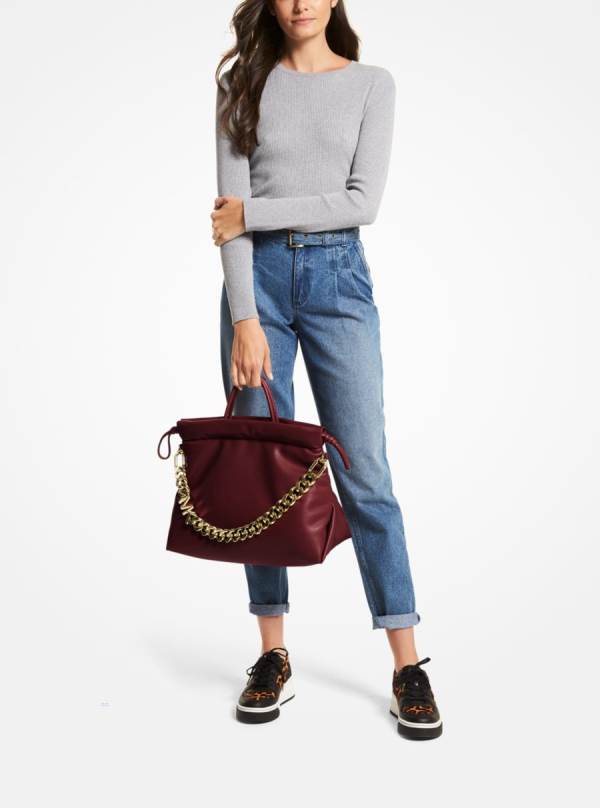 Damske Prenosná Taška Michael Kors Lina Medium Logo Faux Leather Bordove - Kabelky Michael Kors Outlet | XEHSY-8749